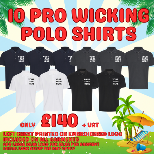 10 x Pro Wicking Polo Shirts Bundle